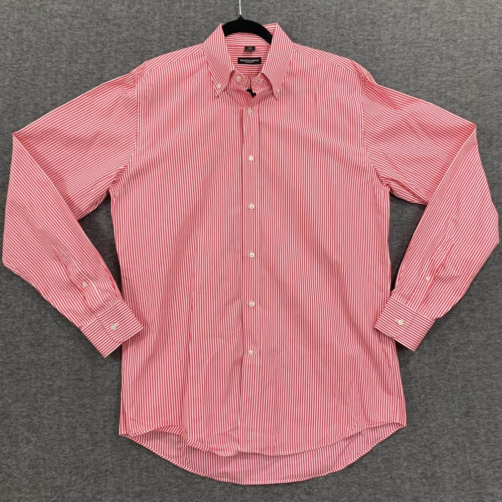 Bergdorf Goodman Mens L Tailored Fit Red White Striped Cotton Button Down Shirt